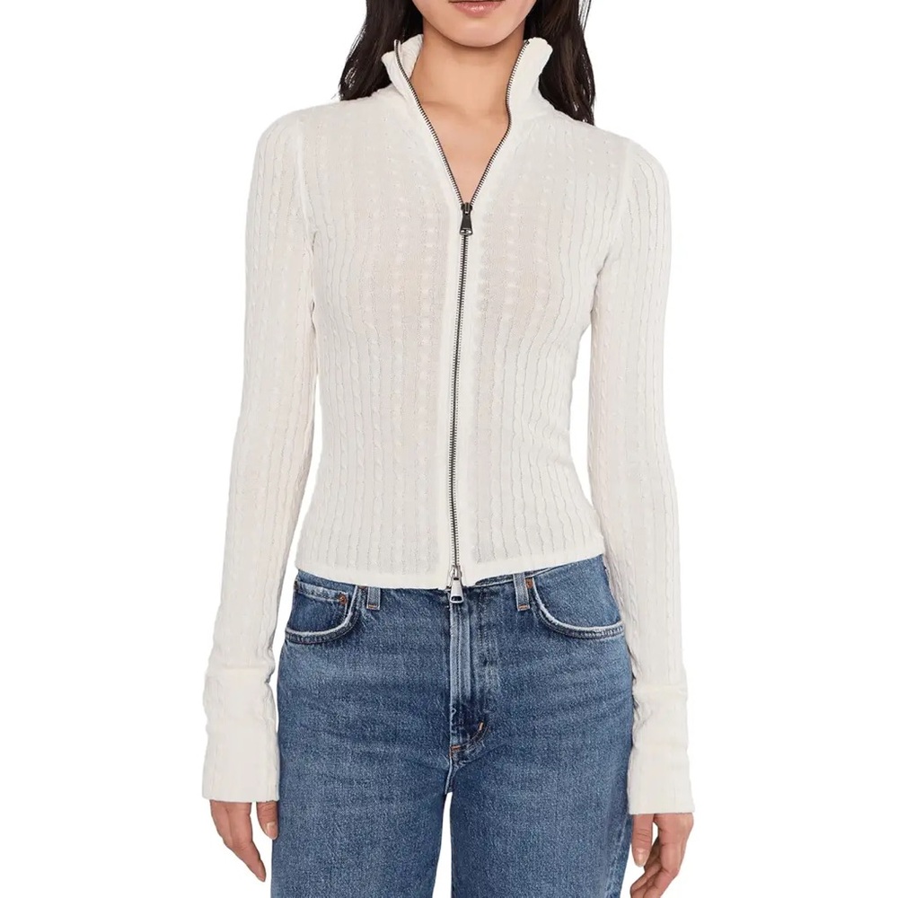 🔥NWT Free People We The Free White Cable-Knit Zip Jacket